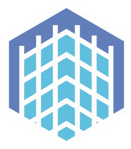 The ABCD Gerüstvertrieb logo: a blue hexagon containing a grid of light blue and white lines forming diamond shapes.