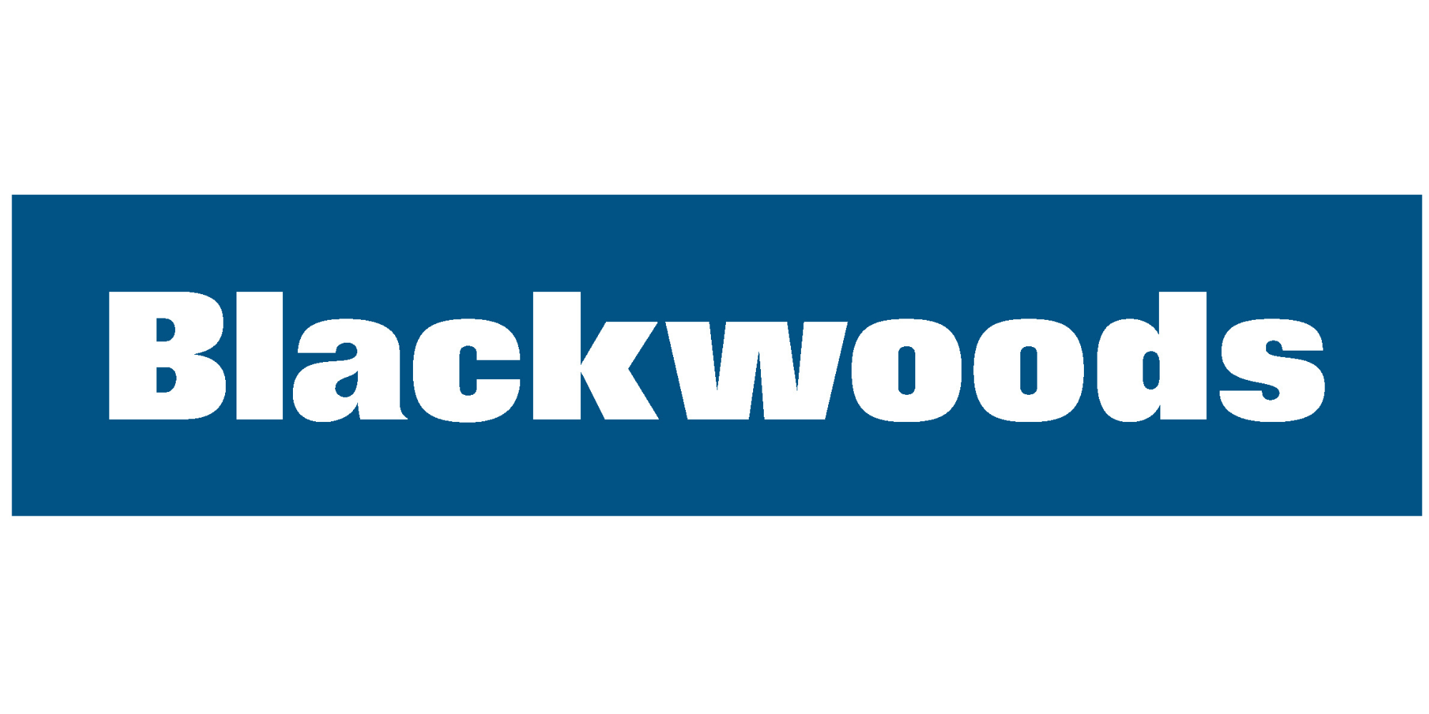 The Blackwoods logo: white, bold, slightly distorted text "Blackwoods" on a dark blue rectangular background with a thin white border.