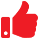 A vibrant red thumbs-up icon, commonly used as a "like" button, stands out against a black background.