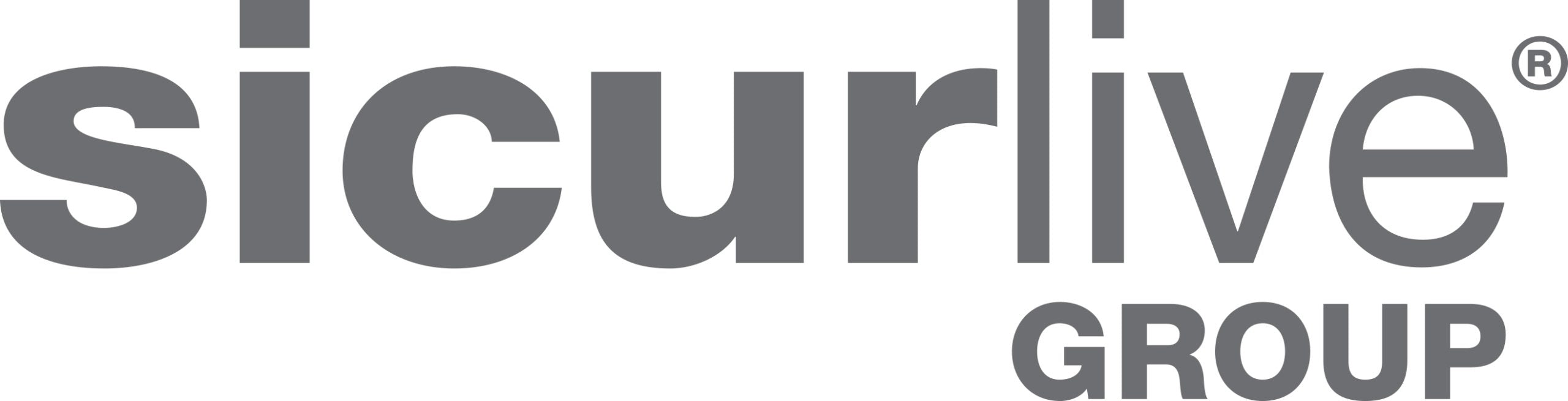 The Sicurlive Group logo: "sicurlive" in dark gray lowercase letters with a registered trademark symbol, above "GROUP" in smaller dark gray capital letters.