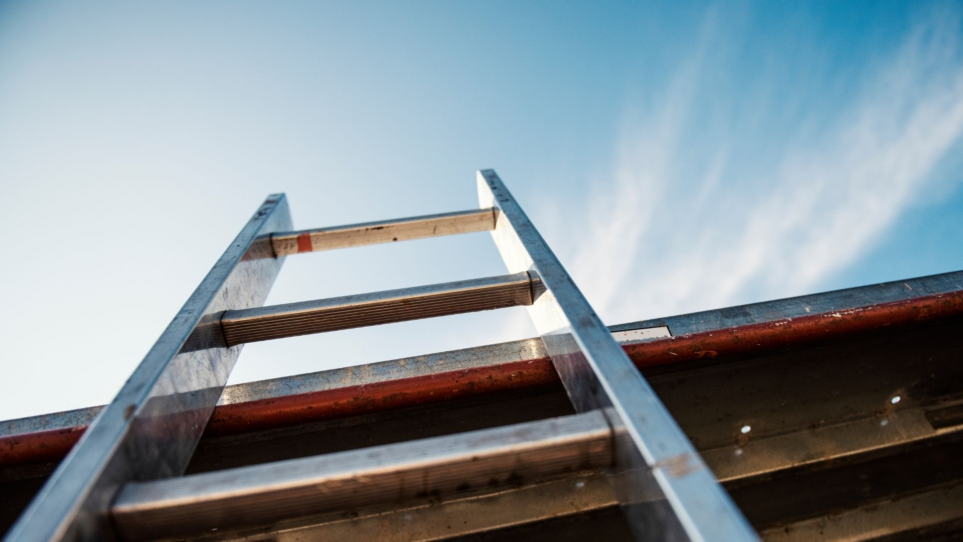 silver ladder point of view with sky background